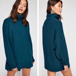 Free People Softly Structured Knit Tunic Sweater Oversized In Deep Jade Size M